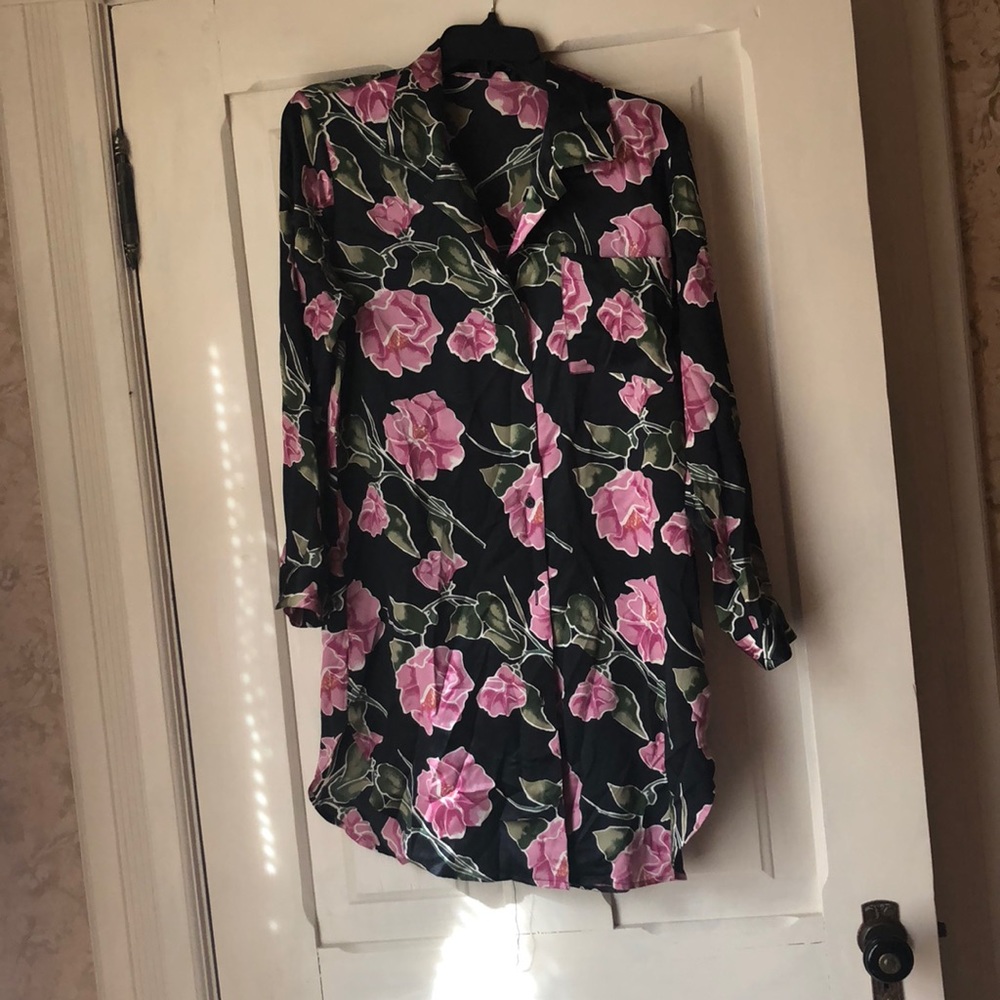 100% silk tunic shirt dress floral